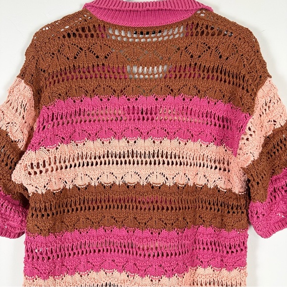 Zara OVERSIZED STRIPED KNIT POLO SWEATER Pink - Picture 12 of 16